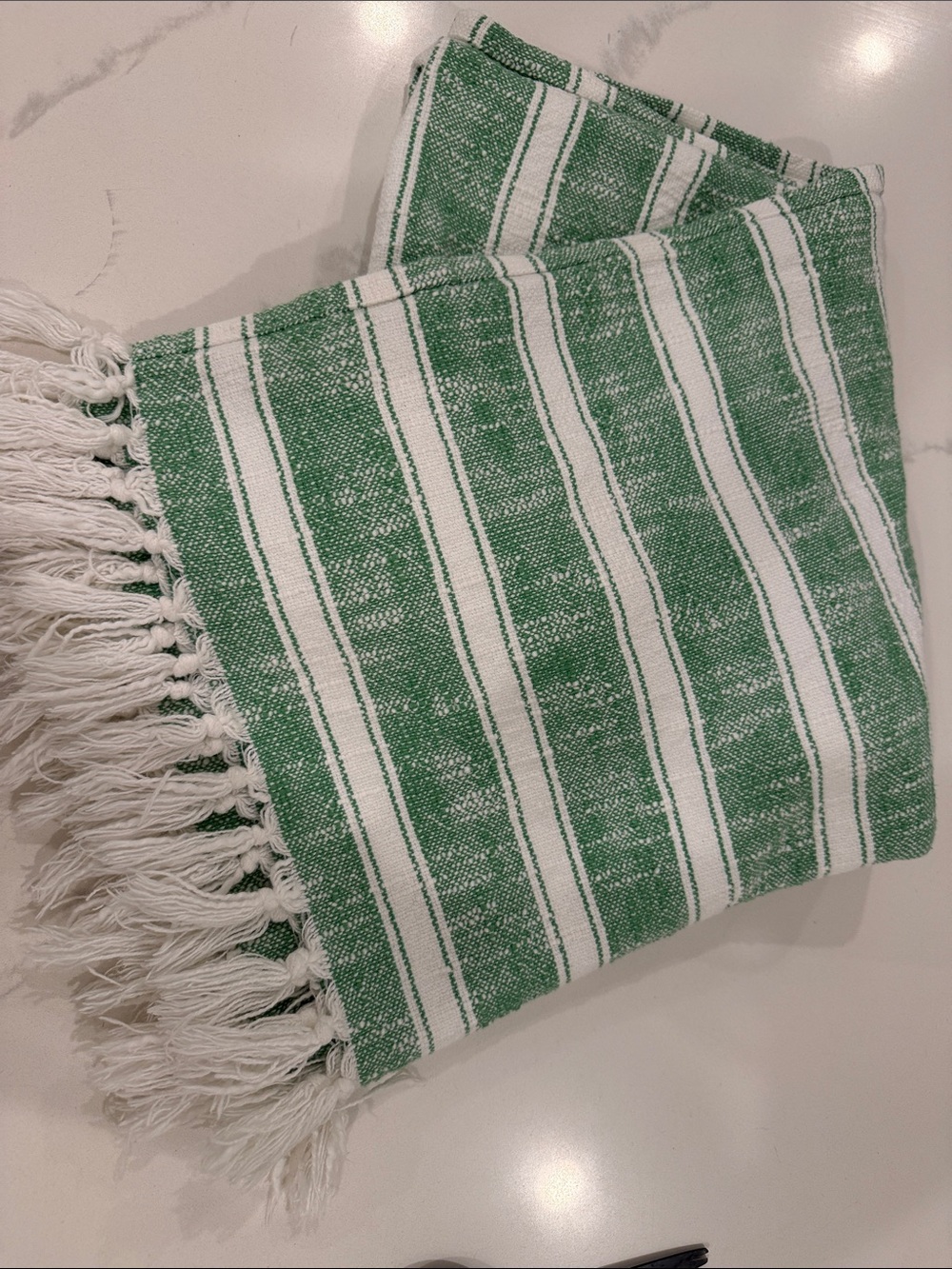 Green and White Striped Turkish-Style throw blanket